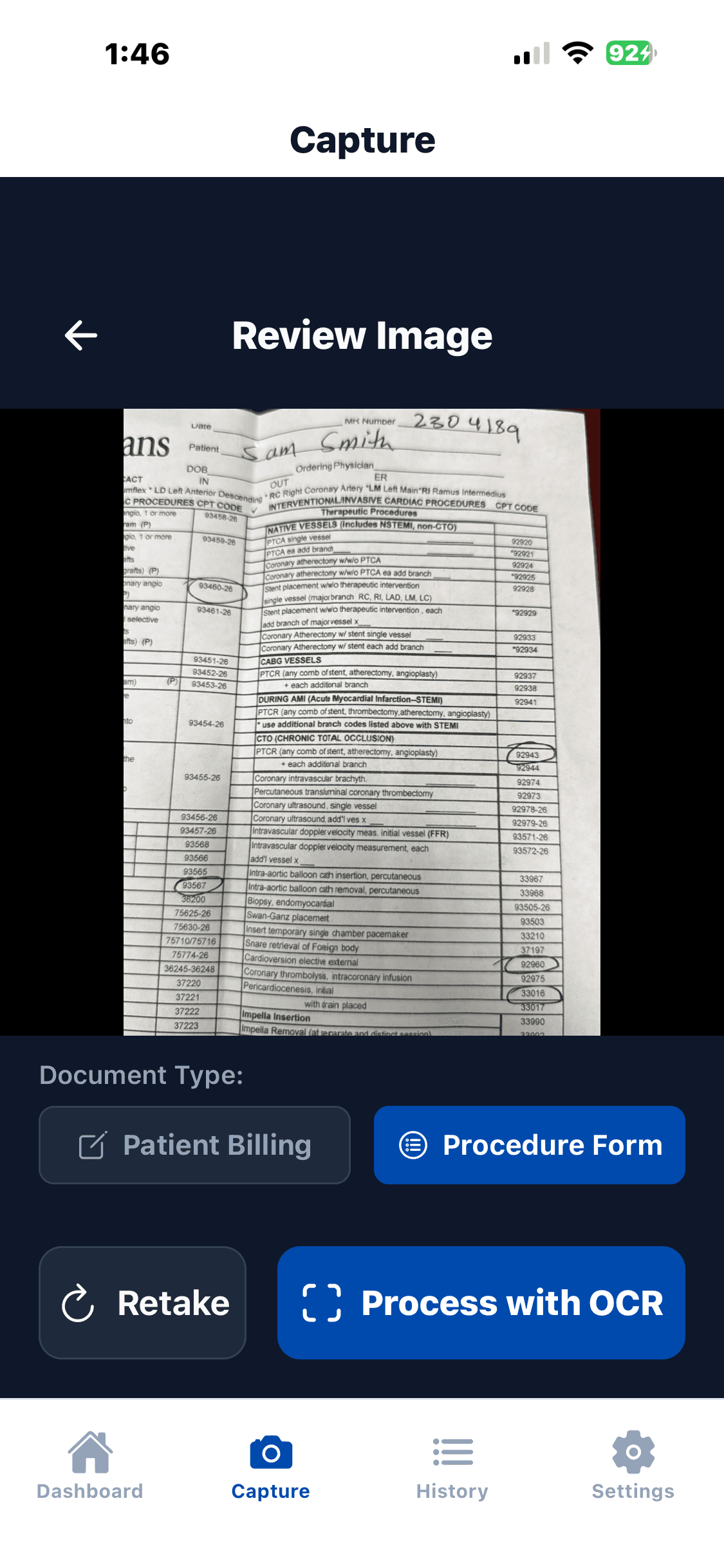 Menu selection for different billing sheet types