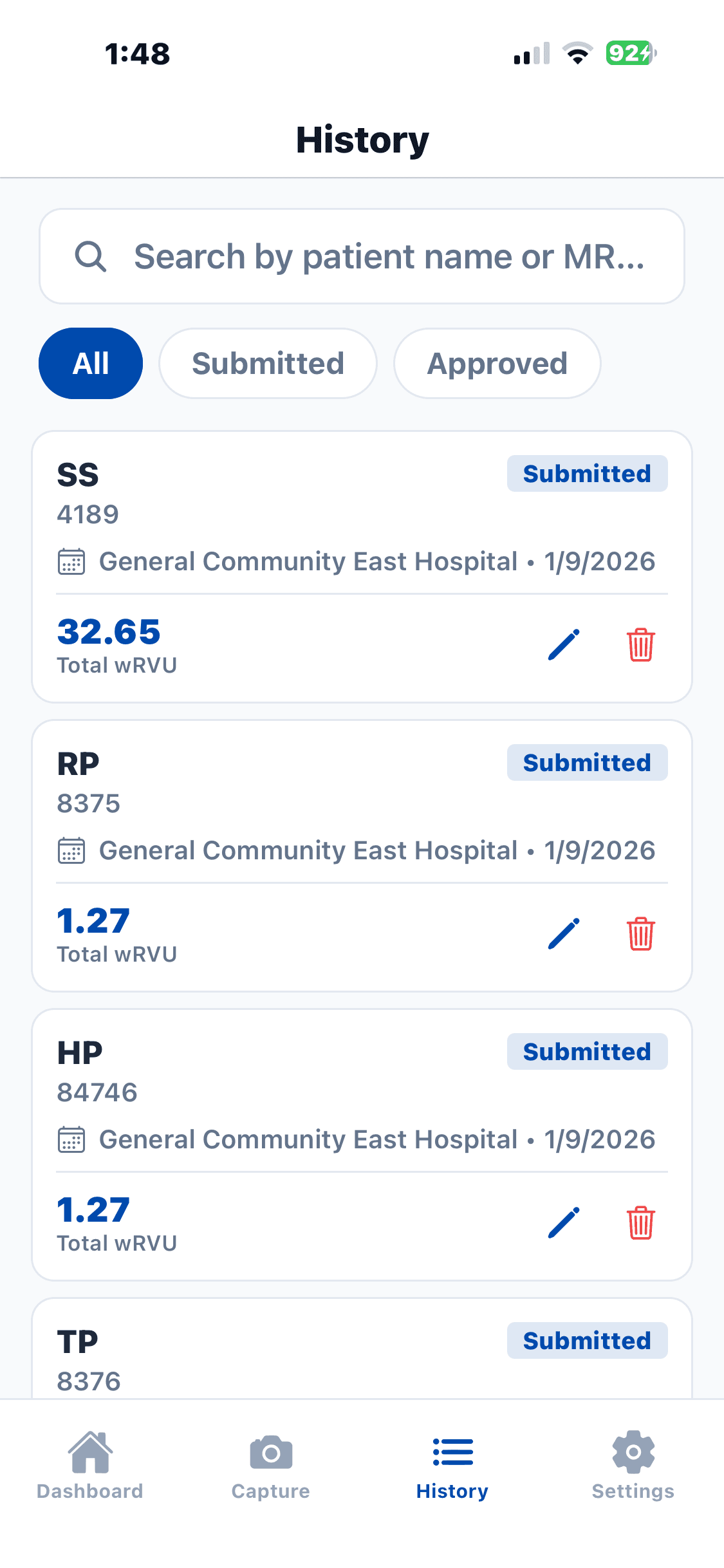 Detailed review screen of the billing entry